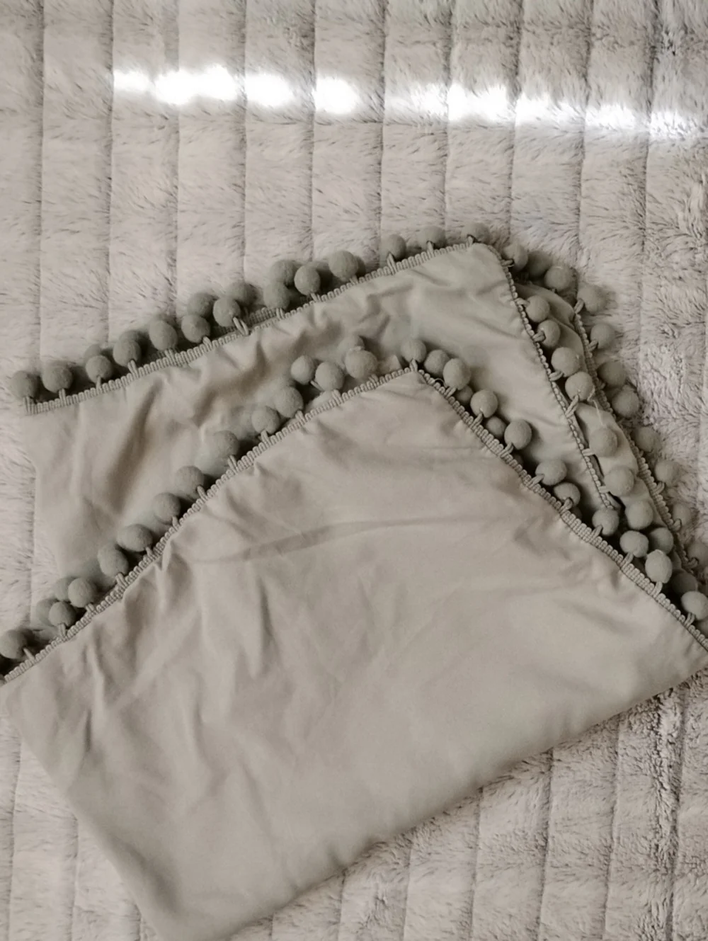 Light Sage Green Pom-Pom Edge Decorative Standard Pillow Sham
